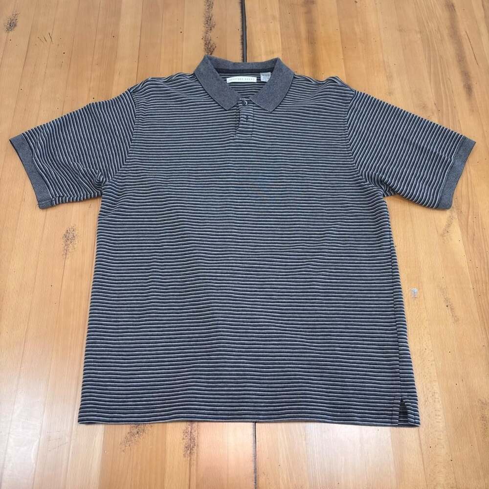 Geoffrey Beene Striped Polo Shirt Size L Grey Short Sleeve